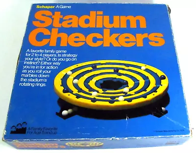 1976 Vintage Schaper STADIUM CHECKERS Marble Strategy Game Complete FREE SHIP! • $26.95