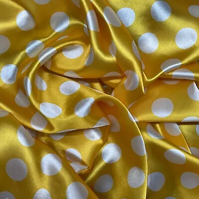 £1.49 • Buy White Polka Dot Spotty Printed Satin Fabric Dress Material 60  Wide - YELLOW