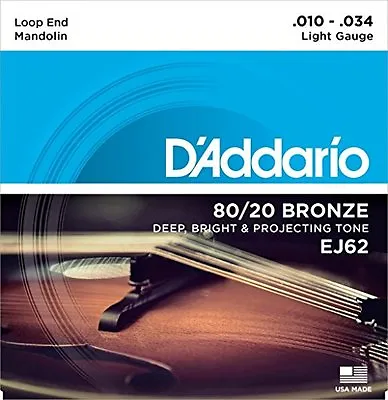 D'Addario EJ62 80/20 Bronze Mandolin Strings Light 10-34 • $11.99