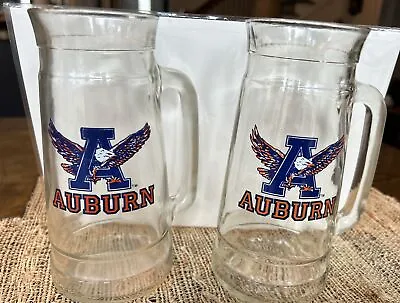 Two Vintage Auburn Tigers Glass Mugs / Steins W/ Tigers Old Logo 70’s Or 80’s • $15