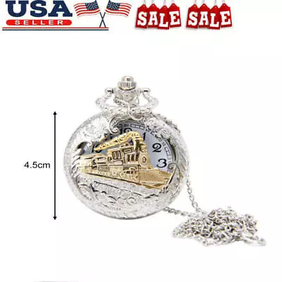 Vintage Men's Quartz Pocket Watch Smooth Silver Chain Arabic Numerals Dial Gifts • $7.17