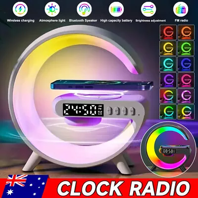 Clock Radio Bluetooth Speaker Wireless Charger Bedroom Lamp Music Night Light • $20.95