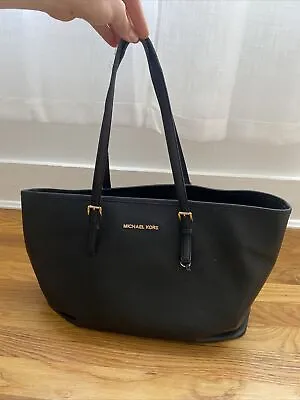 Michael Kors Black Saffiano Leather Large Tote Shoulder Bag Laptop Pocket Purse  • $29