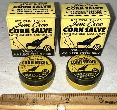 Antique 2x Jim Crow Corn Salve Medicine Tin Litho Can Box Jj Fleck Tiffin Oh Vet • $9.99