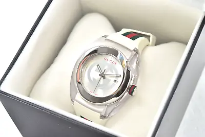 BOX [Near MINT] GUCCI SYNC 137.1 Silver White Men's Watch Quartz Rubber • $269.99