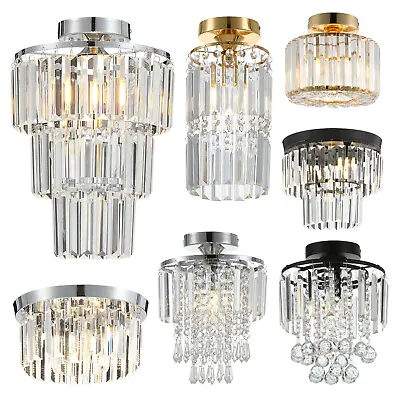 Modern Crystal Chandeliers Ceiling Lights LED Flush Ceiling Lamp For Living Room • £25.95