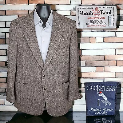 Cricketeer Jacket Blazer Mens 46L Brown Herringbone Harris Tweed • $70