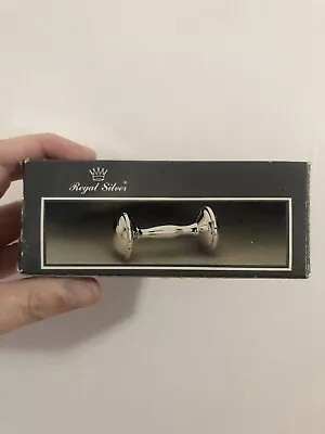 Regal Silver Silver Plated Dumbbell Baby Rattle NIB Vintage Antique  • $20