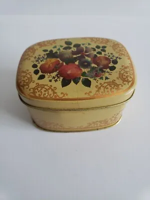 Vintage Tin Trinket Box Floral With Gold Accents Hinged Lid Made In England • $8.89