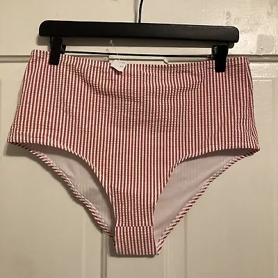 J.CREW Womens Seersucker High-waisted Red Stripe Bikini Bottoms Size Large • $10.80