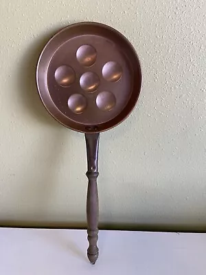 Vintage Copper Escargot Egg Poacher Pan Wood Handle Small 6  Diameter 14  Handle • $19.99