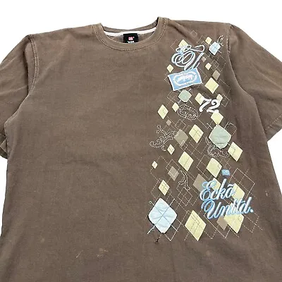 ECKO UNLTD Brown Tee Shirt Medium Skater Y2k Plaid Short Sleeve • $16.50