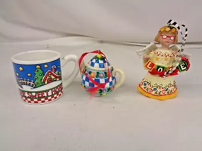 Vintage Mary Engelbreit Christmas Ornaments LOVE Angel & Mini Teapot & Mini Mug • $12.99