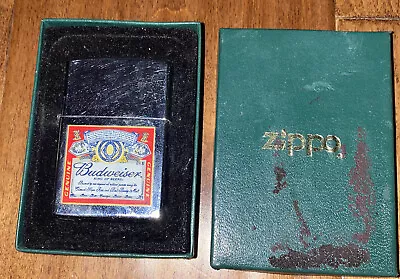$45 • Buy Zippo Budweiser Bud Beer 1996 Label High Polish Chrome Finish 2000 Lighter 