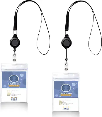 ID Badge Holder With Lanyard - 2 Pack Clear ID Card Holder With Badge Reels Retr • $4.27