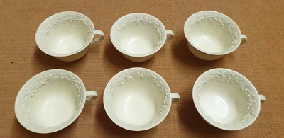 £9.99 • Buy 6 Vintage Wedgwood Etruria Queens Ware Tea Cups Grapevine Embossed Inside CREAM