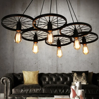 $41.80 • Buy 6-Light Wagon Wheel Hanging Chandelier Lamp Ceiling Light Fixture Rustic