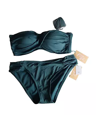 NWT Kona Sol Womens Size S Teal 2 Piece Swimsuit Hipster Bottoms Bandeau Strap • $30