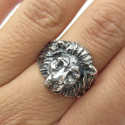 925 Sterling Silver Vintage Lion Head Oxidized Ring Size 7.5 • $49.95