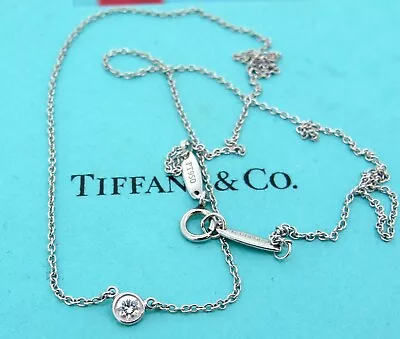 $1150 • Buy Tiffany & Co. Peretti Platinum PT950 Single Diamond By The Yard Necklace 18 Inch