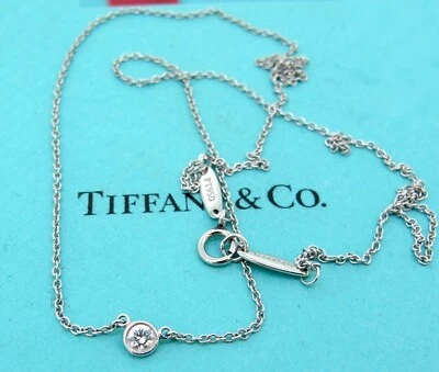 $1150 • Buy Tiffany & Co. Peretti Platinum PT950 Single Diamond By The Yard Necklace 18 Inch