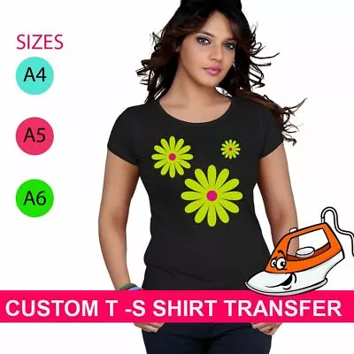 Custom Green Flower Print Iron On Fabric Heat Transfer TShirt Hen Party Crew Top • £2.45