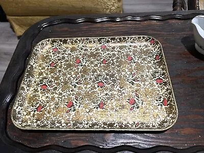 Vintage Paper Mache Serving Tray Roses & Gold 14x10.5” • $17