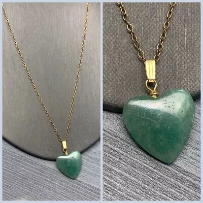 Vintage 12k Yellow Gold Filled Jade Stone Heart  Pendant   Necklace 18” • $20