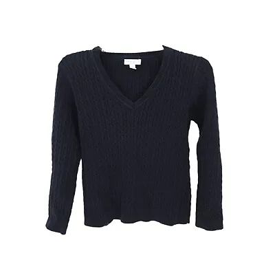 Charter Club Vintage Sweater Womens Small Petite Black Cable Knit Stretch V Neck • $11.82