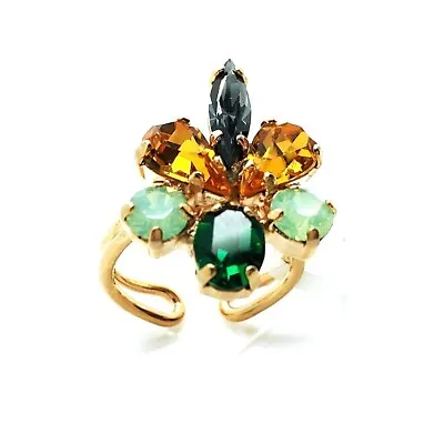 Mariana Ring Flower Shape Colorful Swarovski Crystals Selene Odyssey Coll. • $69