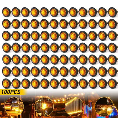 20/50/100x Round LED Marker Lights 3/4  Truck Trailer Side Bullet Lamp Amber Red • $64.56