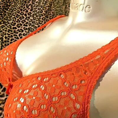 FRENCH VALISERE 1960s WIRELESS FULL BRA~MOD ORANGE LACE~MADE IN FRANCE~UNWORN~30 • $77.08