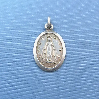 Small Virgin Mary Medal * Antique Sterling Silver Miraculous Pendant • $29