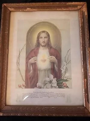 Vintage Sacred Heart Of Jesus Framed Consecration Picture 20.5  X  16.5  • $30