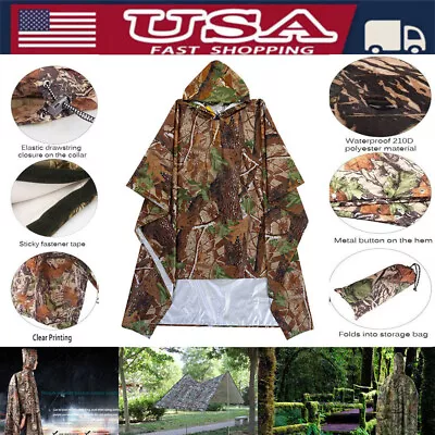 Ripstop Poncho Waterproof Hooded Rain Coat Army Military Camping Hiking Outdoor • $14.99