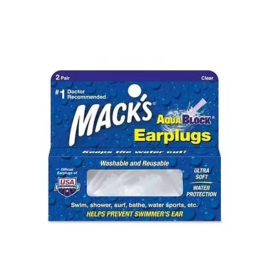 Mack's AQUA BLOCK Earplug Swimming CLEAR Silicone Ear Plug Learn To Swim NEW 13C • $8.99