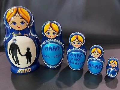 5 Pc Matryoshka Russian Nesting Dolls Hand Painted Blue Floral Children Babushka • $20