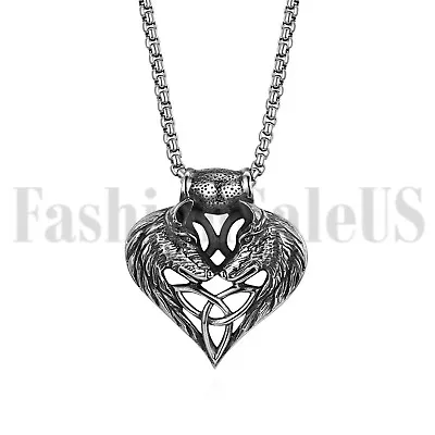 Stainless Steel Wolf Celtic Cross Irish Knot Matching Heart Pendant Men Necklace • $10.44