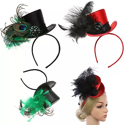 Womens Mini Top Hat Gothic Feather Hair Hoop Role Play Headband Great Hair Pin • $4.59