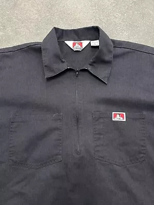 Ben Davis Work Shirt Men Large Made In USA Vintage Black Short Sleeve Talon Zip • $54.95