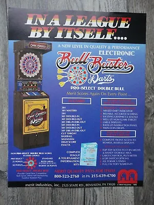 Bull Buster Darts Arcade Machine Flyer Original Merit Brochure • $15