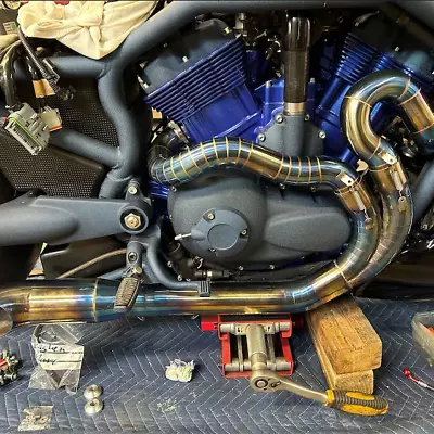 Custom Exhaust Blue And Gold 2 Into 1  Fits For Harley Davidson V-ROD NightRod • $445