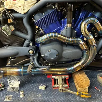 Custom Exhaust Blue And Gold 2 Into 1  Fits For Harley Davidson V-ROD VRSCA/B • $440.55