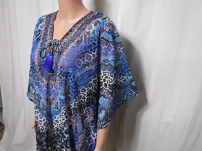 TRUE COLOURS La Moda Clothing Kaftan With Crystals  Swim Cover Up Dress~OS NWT • $45.99