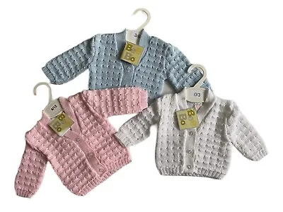 Baby Boy Girl Knitted Cardigan White Pink Blue 0-3 3-6 6-9 6-12 Months Bee Bo • £5.99