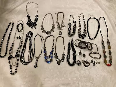 Vintage To Modern Lot Of 37 Black & Silver Tone Jewelry 925 Icing NY Trifari • $21