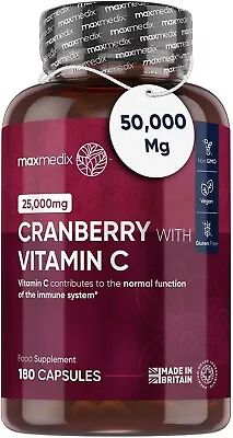 Cranberry With Vitamin C - 180Capsules - 50000mg - Immune Support & Bone Health • £11.99