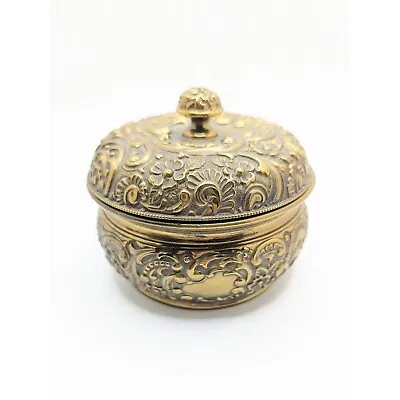 Vintage Wilcox Silver Plate Brass Gold Gilt Trinket Box Repousse Jewelry Pill • $21