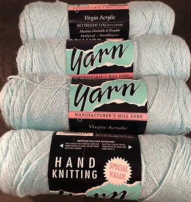 Lot Of 4 Skeins Mill Ends Hand Knitting Virgin Acrylic Baby Blue Yarn 3oz Each • $24.99