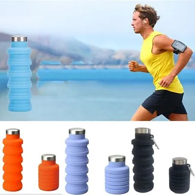Foldable Water Bottle 500ml Collapsible Silicone Drink Outdoor Sport Travel Run❧ • £7.92